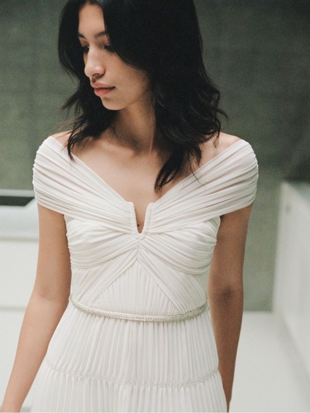 NWT SELF-PORTRAIT Cream Chiffon Pleated Mini Dress